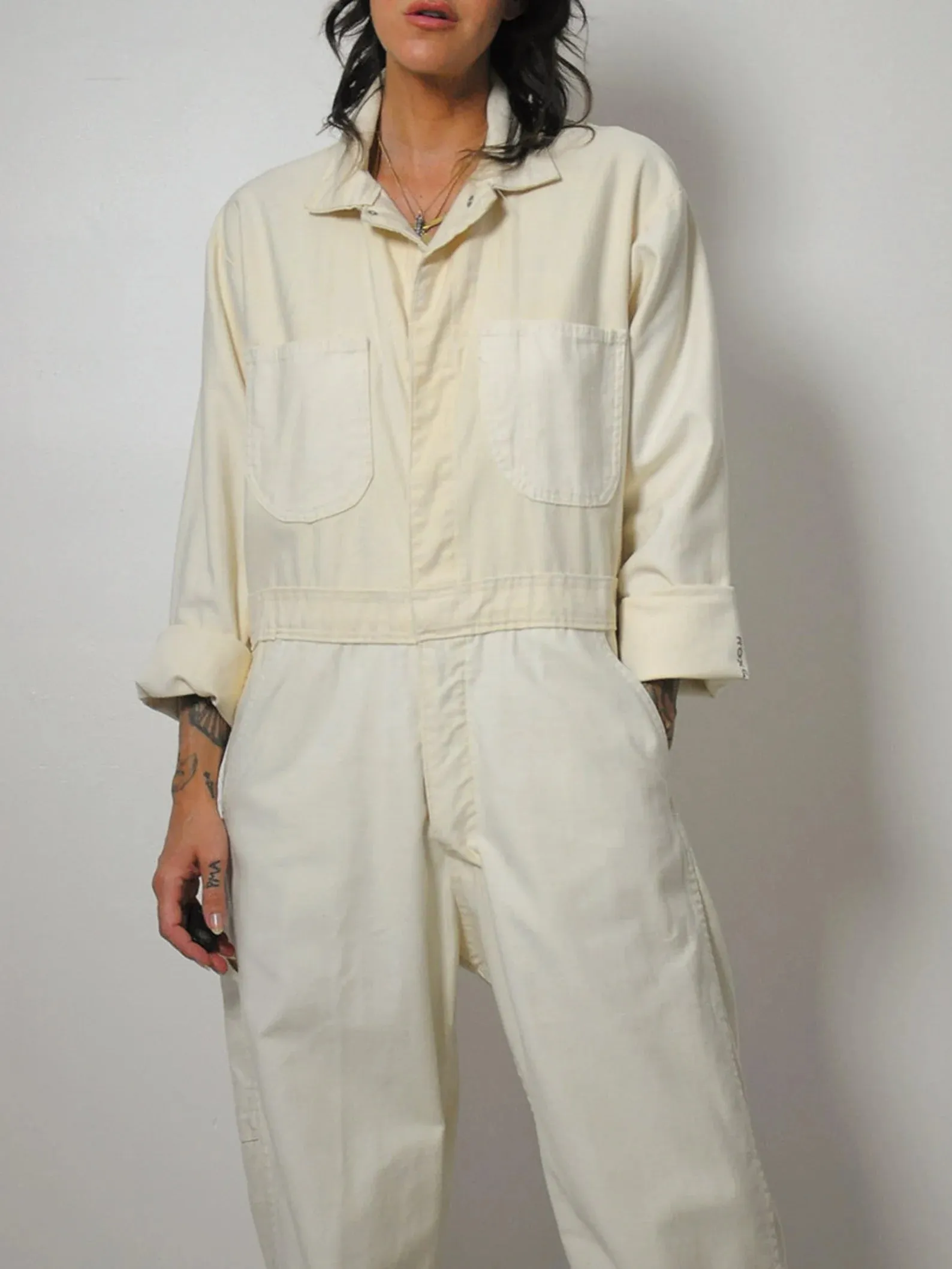 1970's Ecru Snap Front Coveralls