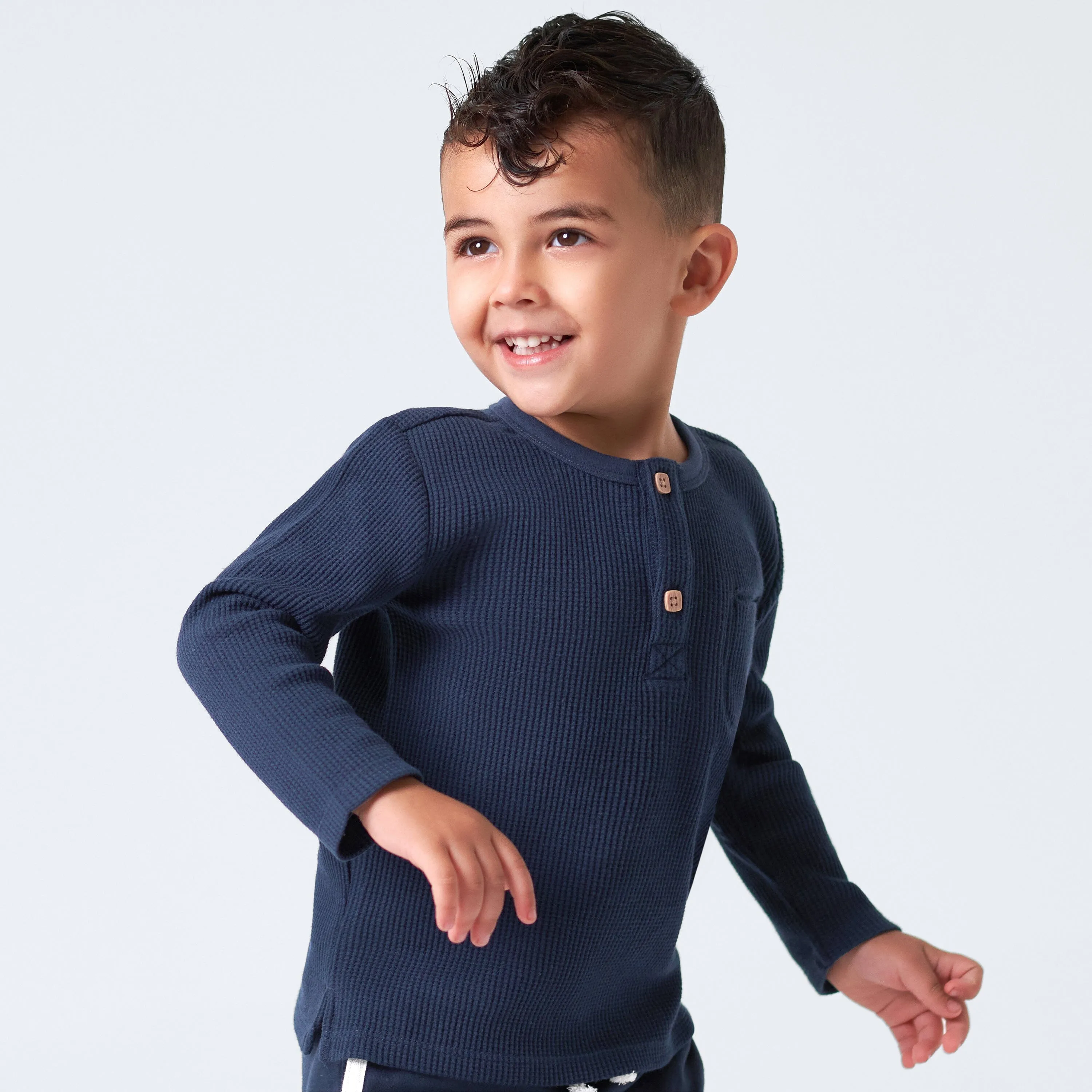 2-Pack Infant & Toddler Boys Dusty Blue & Navy Waffle Knit Henleys