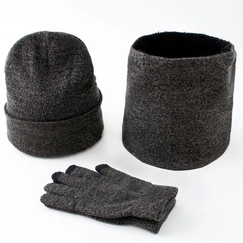 3Pcs Warm Beanie Hat Scarf Touchscreen Gloves Set