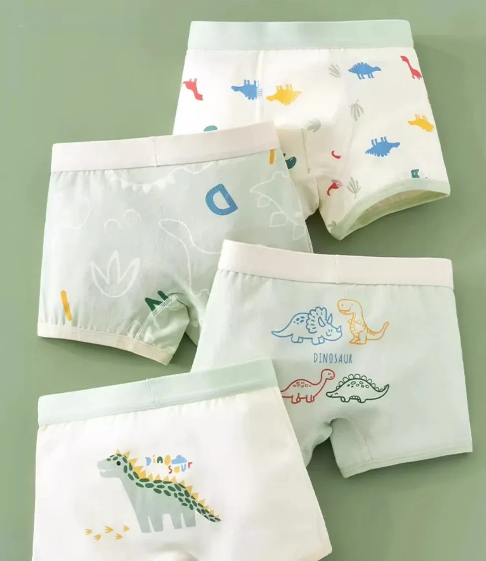 4PCS Kid Cotton Antibacterial Panties Boy Thin Soft Breathable Knickers 3 y Young Children Underwears Baby Dinosaur Print Briefs