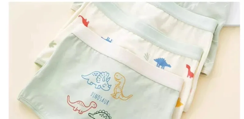 4PCS Kid Cotton Antibacterial Panties Boy Thin Soft Breathable Knickers 3 y Young Children Underwears Baby Dinosaur Print Briefs