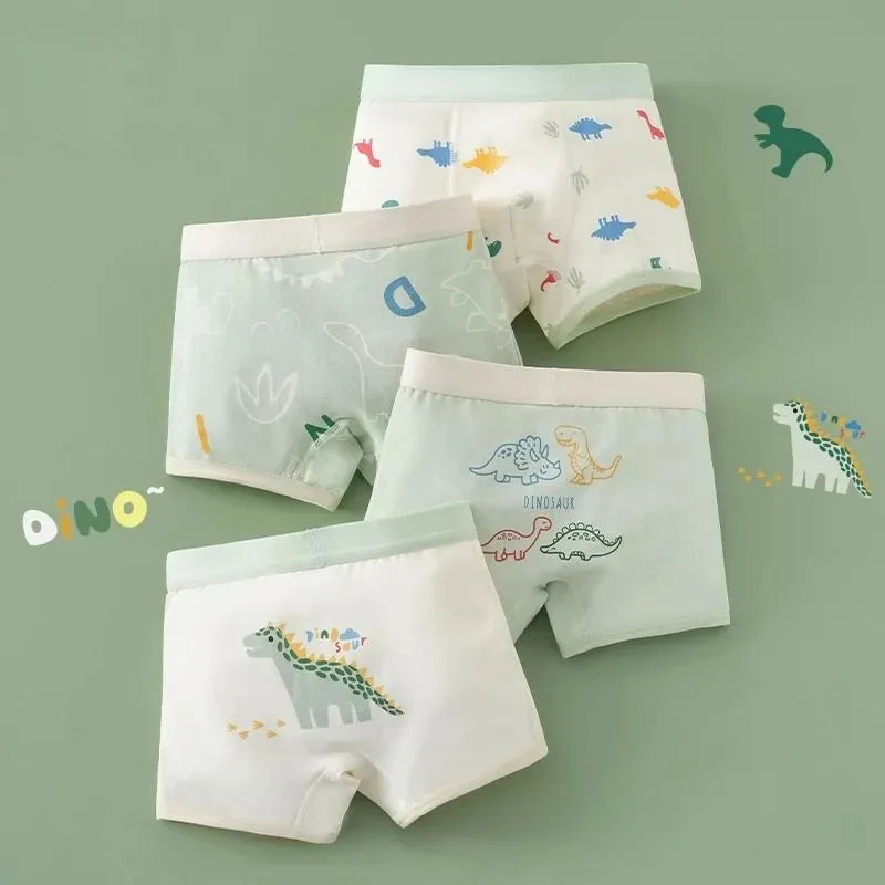 4PCS Kid Cotton Antibacterial Panties Boy Thin Soft Breathable Knickers 3 y Young Children Underwears Baby Dinosaur Print Briefs