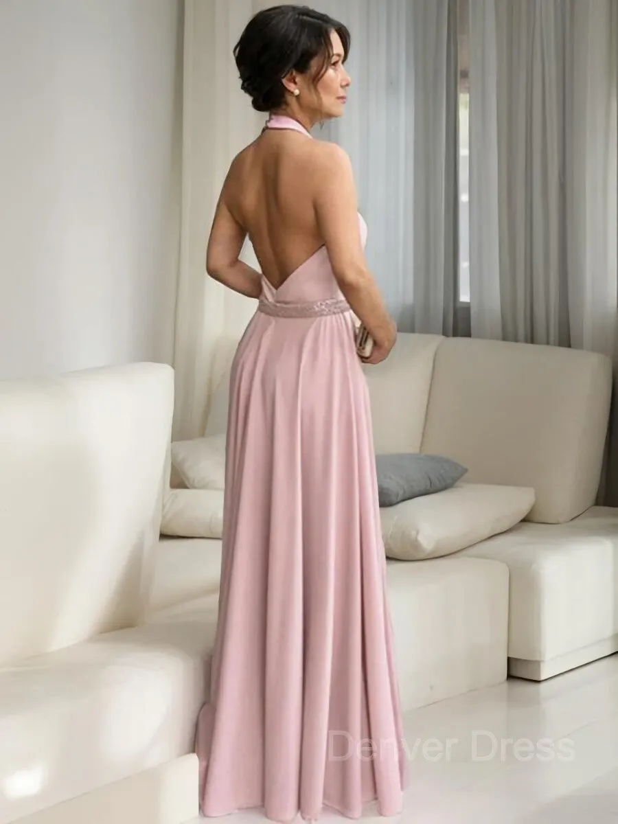 A-Line Halter Floor-Length Stretch Crepe Mother of the Bride Dresses With Ruffles