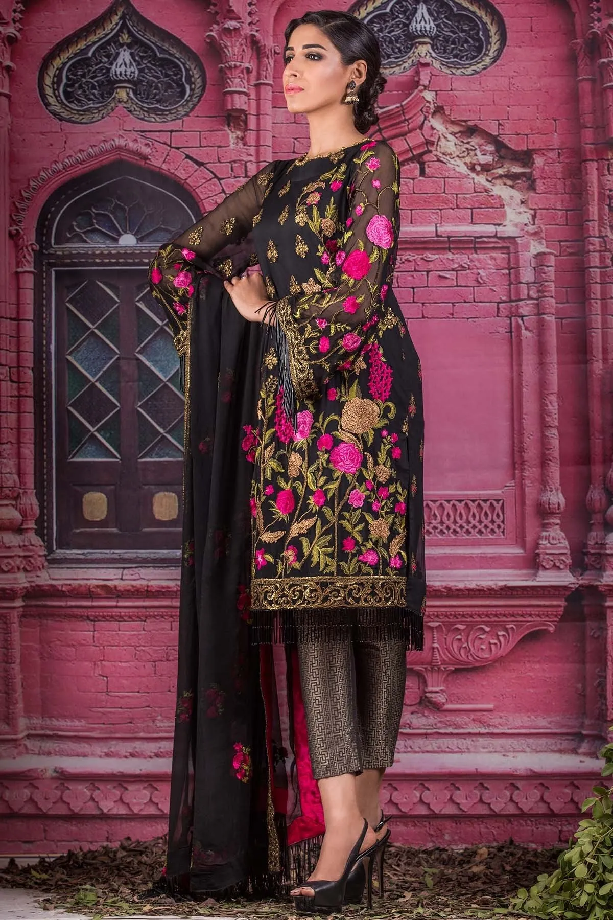 AlKaram Festive Embroidered Chiffon Collection 2018 – FC-12-18 Black