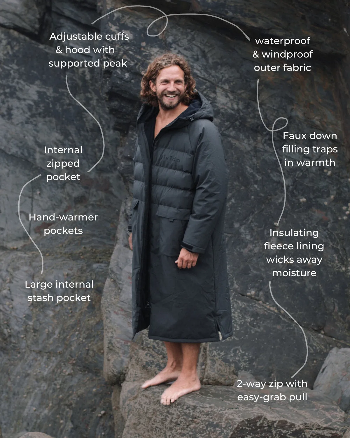 All Weather Puffer Changing Robe - Fossil Black