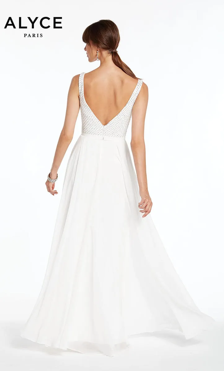 ALYCE Paris 1389 Diamond White V-Neckline Chiffon A-Line Dress