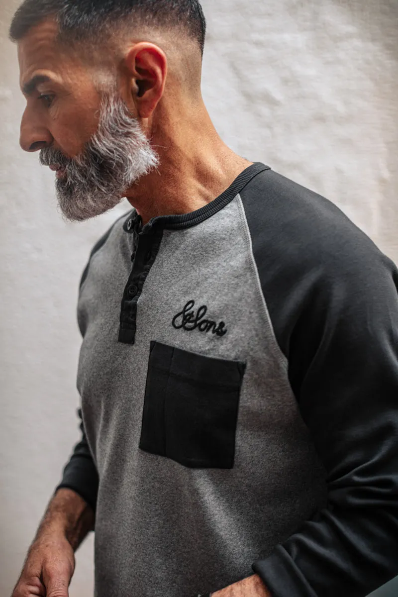 &SONS Infield Raglan Henley Shirt Grey/Charcoal