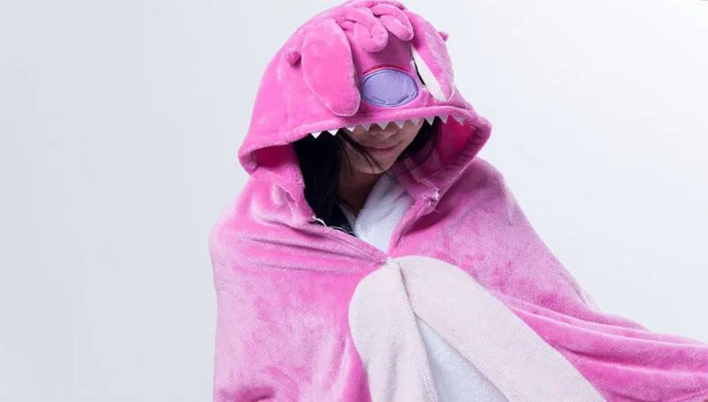 Animal Kigurumi Pink Stitch Cosplay Costume Hoodie Cloak Shawl