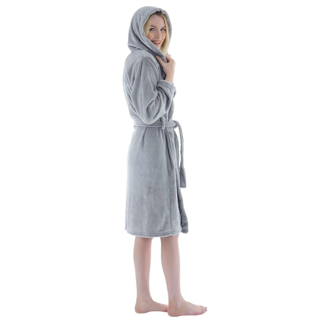 Autumn Faith Womens Deluxe Plush Robe With Hood And Pockets