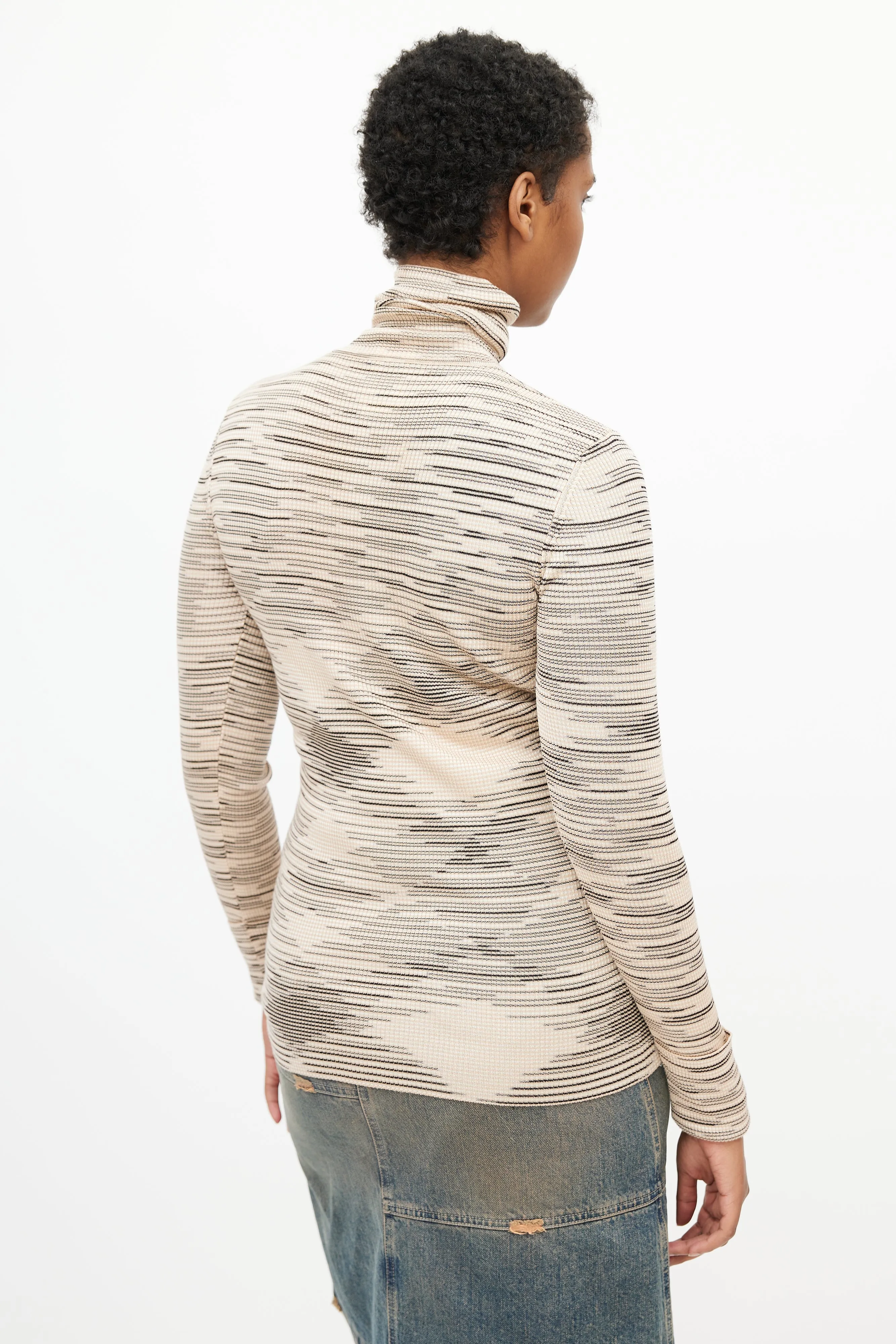 Beige & Black Stripe Turtleneck Top