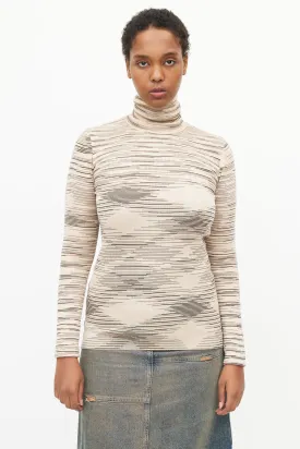 Beige & Black Stripe Turtleneck Top