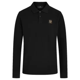 Black Long Sleeve Cotton Pique Polo Shirt