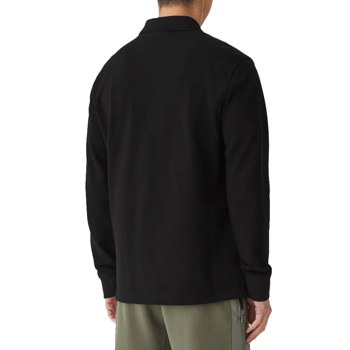 Black Long Sleeve Cotton Pique Polo Shirt