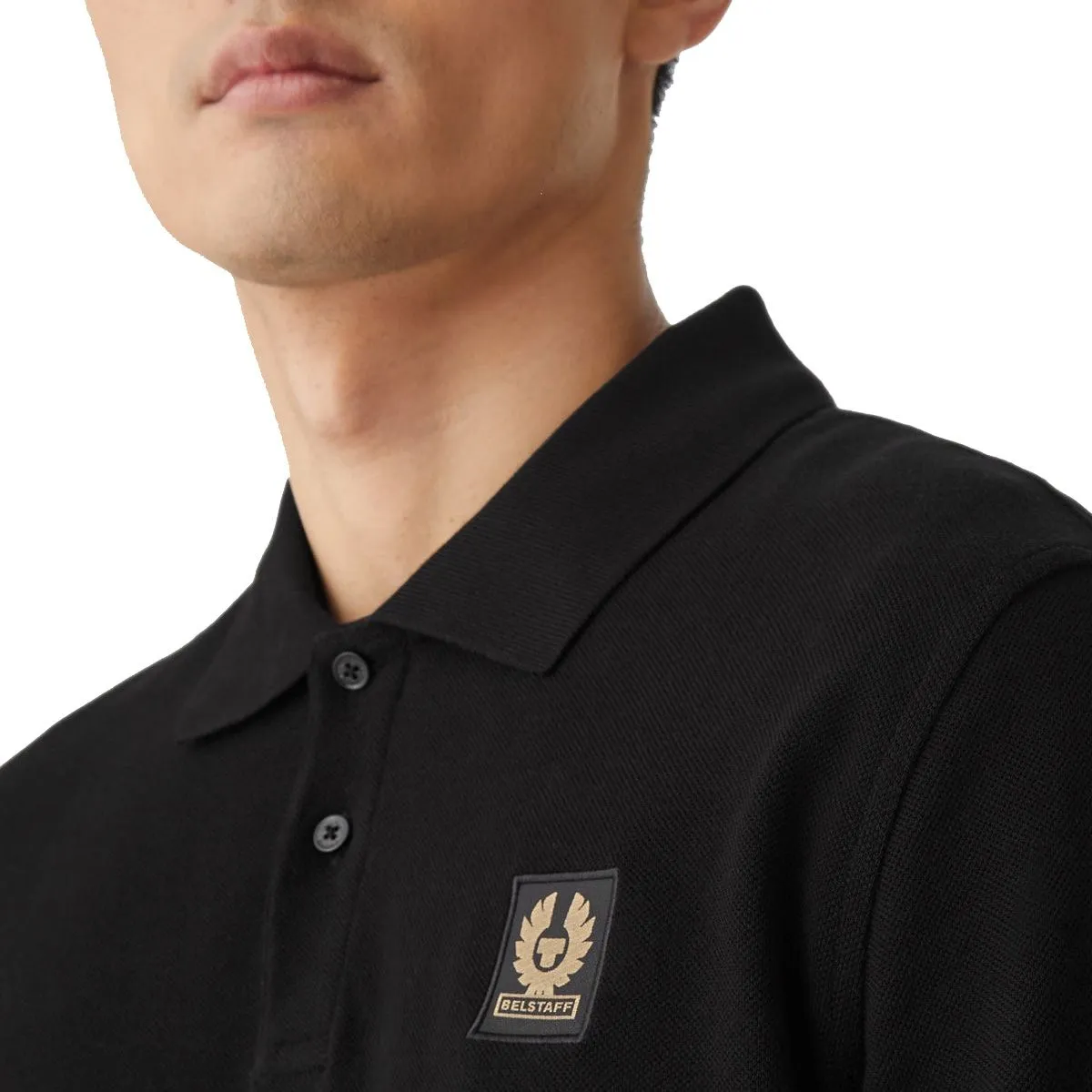 Black Long Sleeve Cotton Pique Polo Shirt