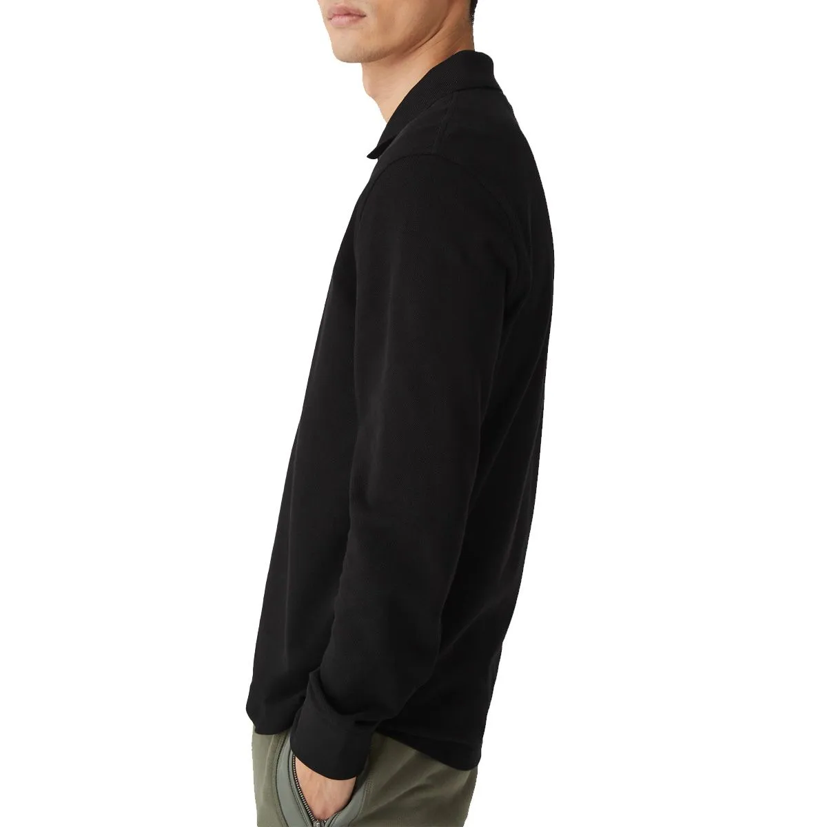 Black Long Sleeve Cotton Pique Polo Shirt