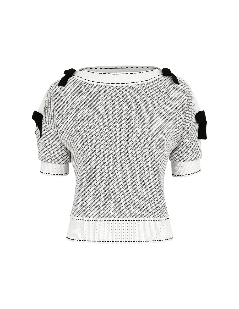 BORA AKSU Boat Neck Bow Black And White Twill Knitted Pullover