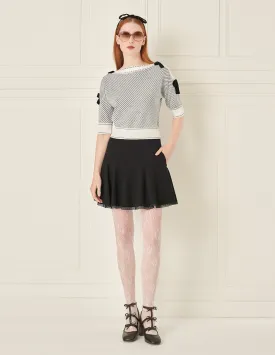 BORA AKSU Boat Neck Bow Black And White Twill Knitted Pullover