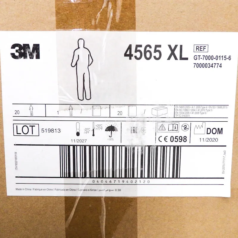 Box of 20 - 3M Disposable Protective Coverall Safety Work Wear 4565-XL