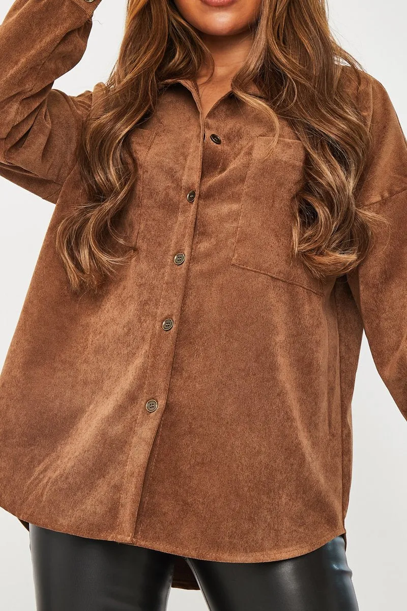 Brown Oversized Fit Corduroy Shirt - Brina