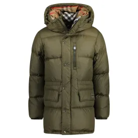 BURBERRY HALSBY MID LENGTH PUFFER JACKET KHAKI GREEN