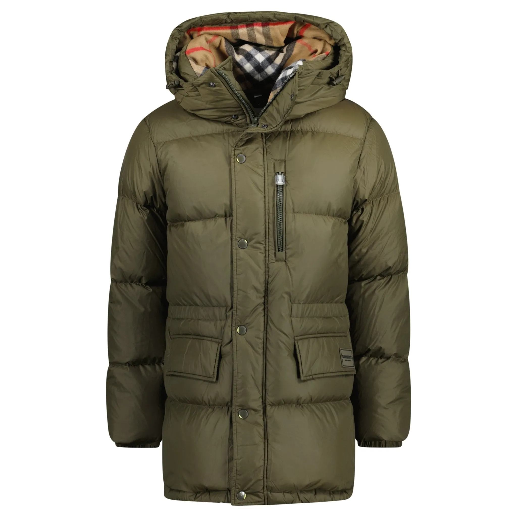 BURBERRY HALSBY MID LENGTH PUFFER JACKET KHAKI GREEN