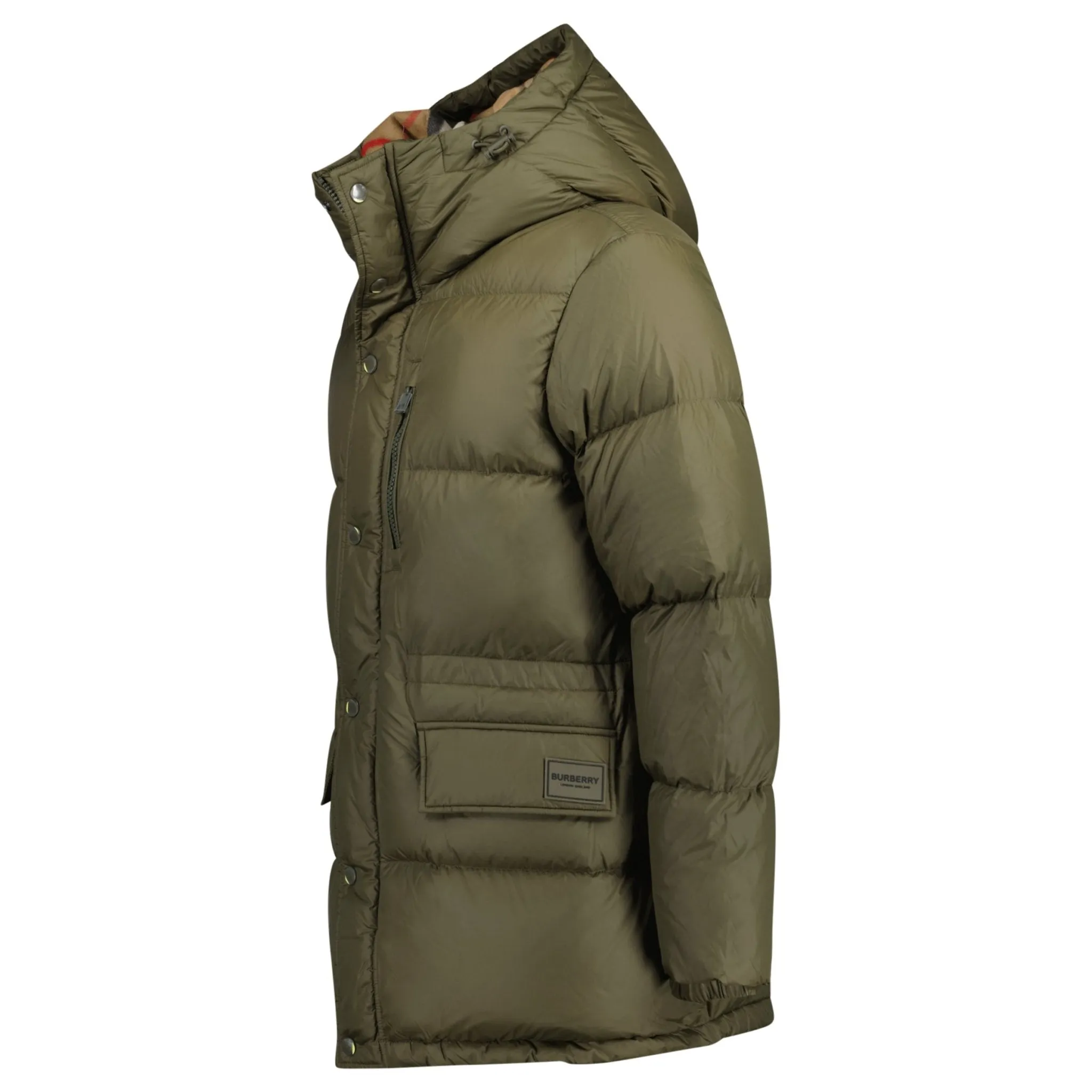 BURBERRY HALSBY MID LENGTH PUFFER JACKET KHAKI GREEN