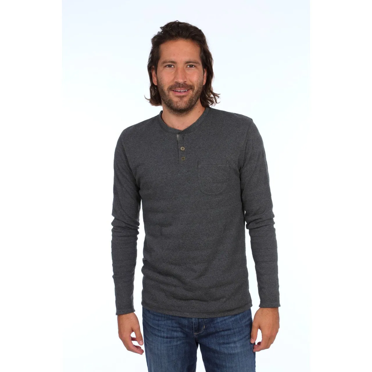 Charcoal Heather Long Sleeve Henley Tee