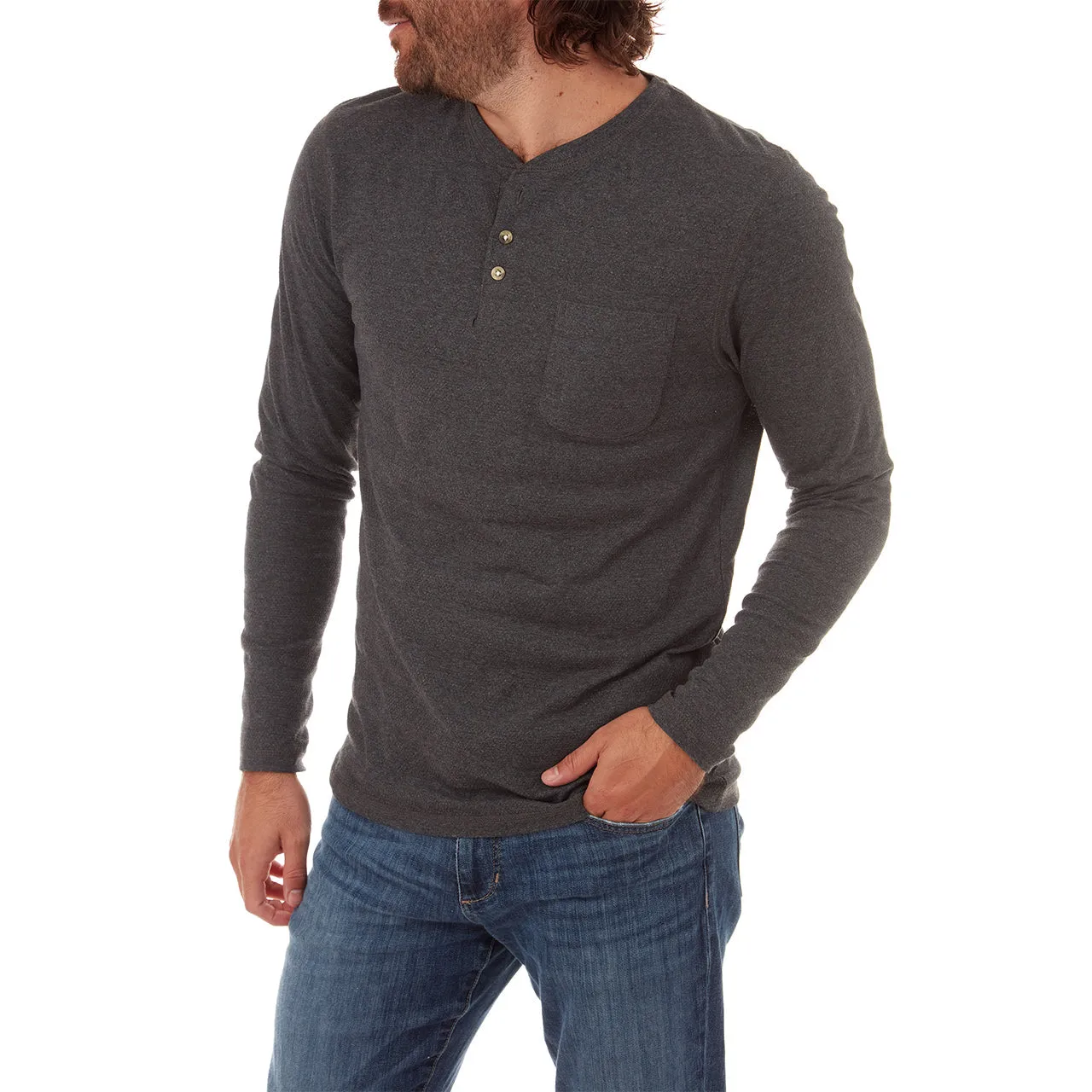 Charcoal Heather Long Sleeve Henley Tee