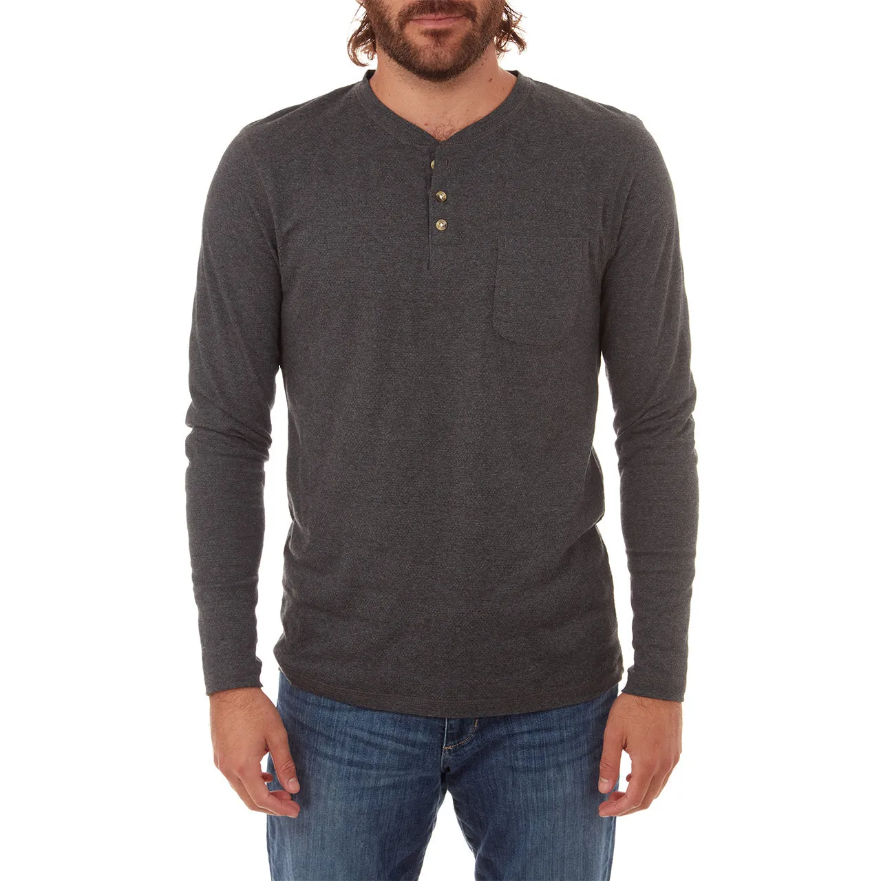 Charcoal Heather Long Sleeve Henley Tee