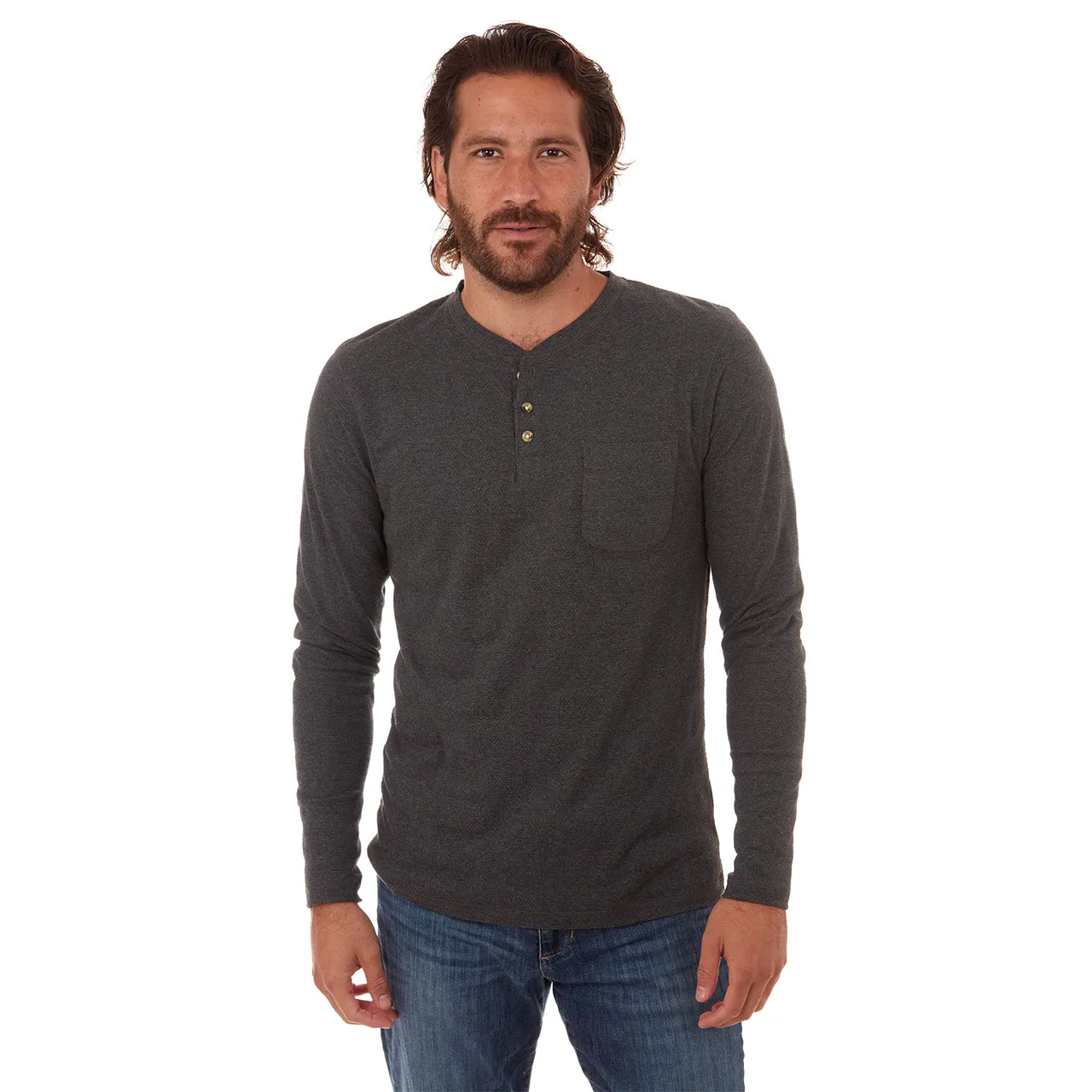 Charcoal Heather Long Sleeve Henley Tee