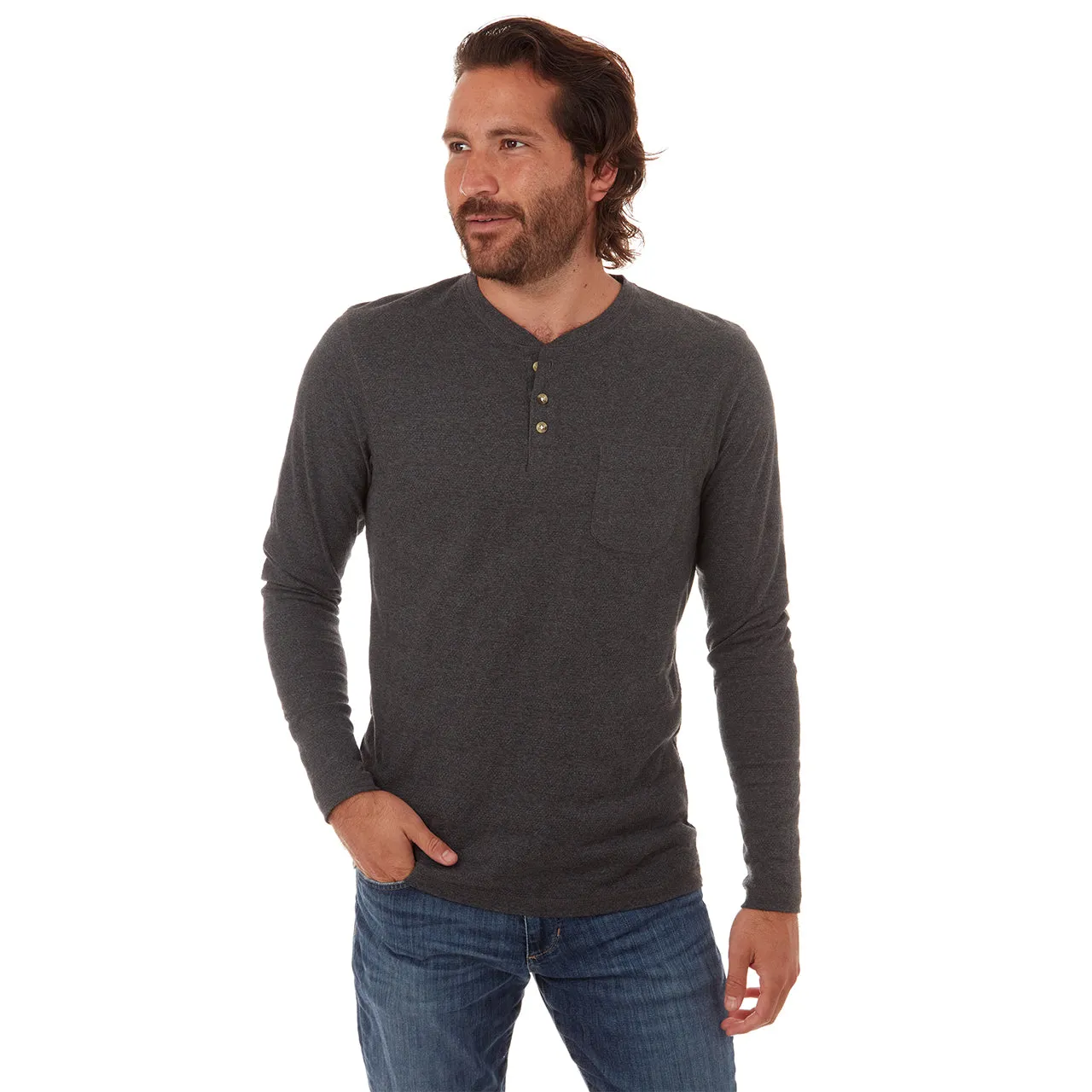 Charcoal Heather Long Sleeve Henley Tee