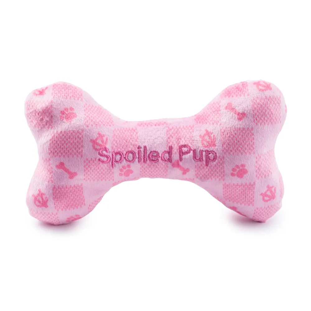 Checker Chewy Vuiton Dog Bone Toy - Pink