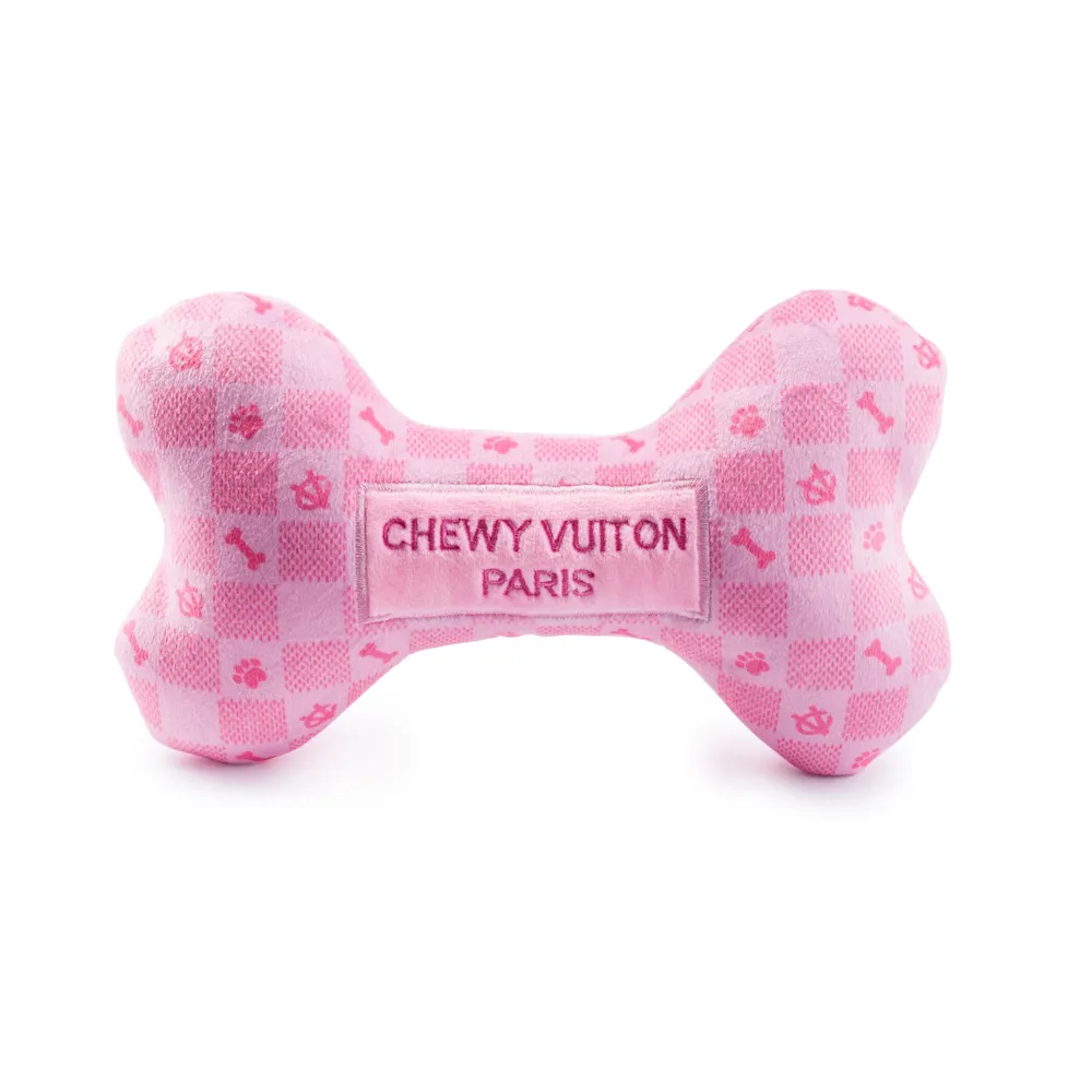 Checker Chewy Vuiton Dog Bone Toy - Pink