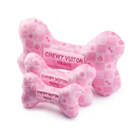 Checker Chewy Vuiton Dog Bone Toy - Pink