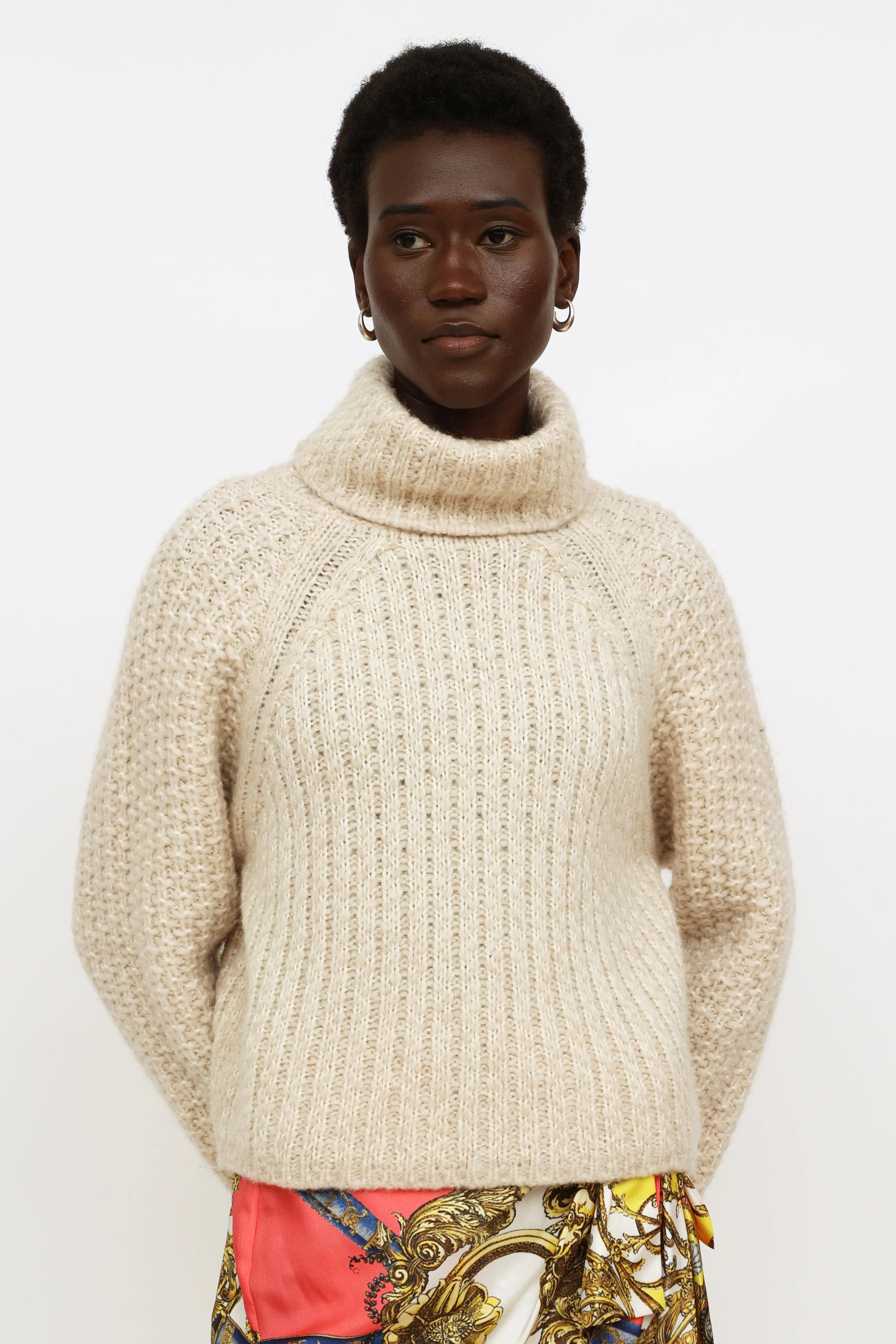 Cream Knit Turtleneck Sweater