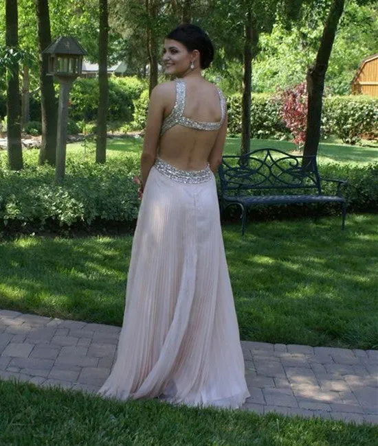 Custom Made Unique Halter Open Back Prom Dresses, Halter Evening Dresses