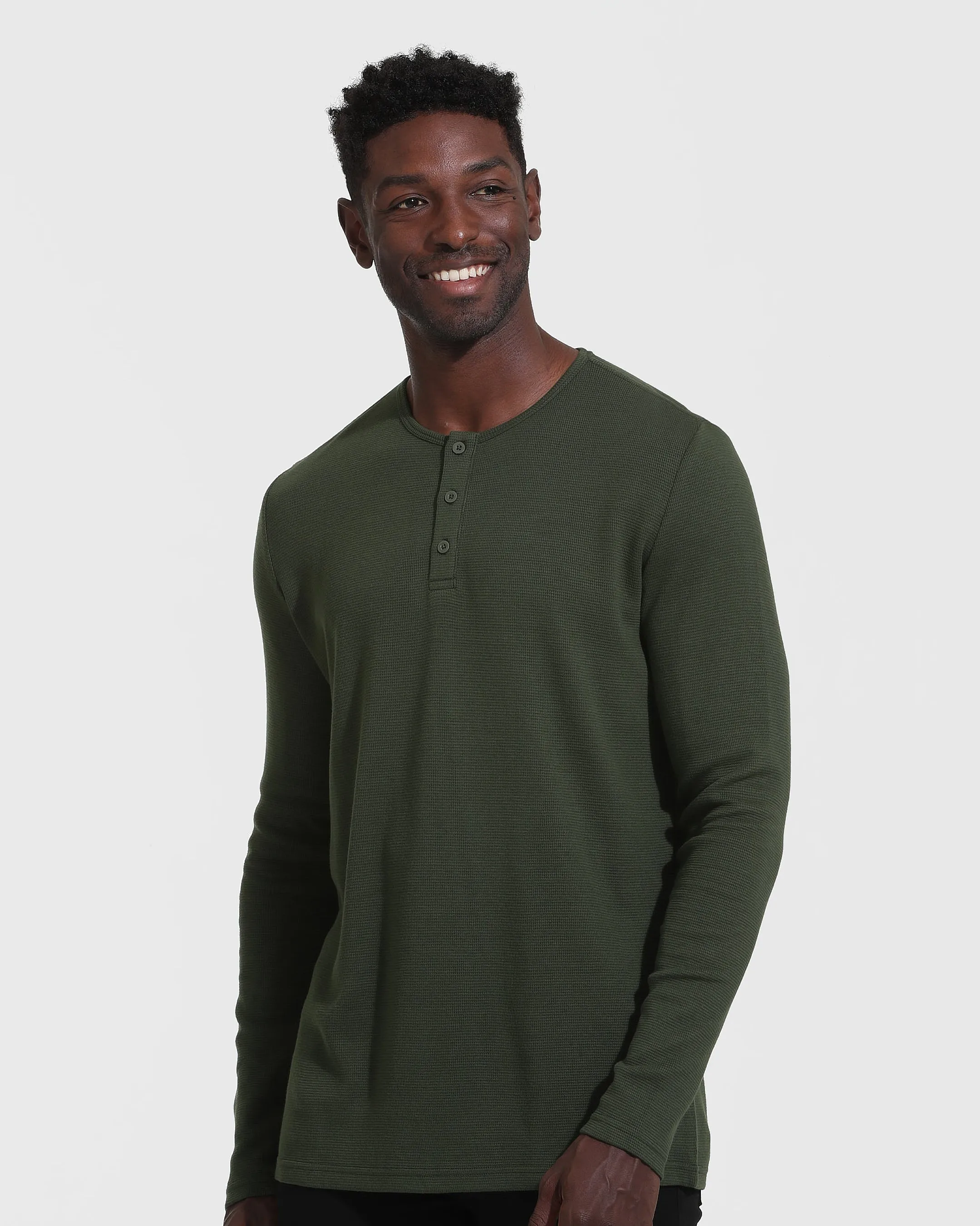 Dark Olive Waffle Long Sleeve Henley