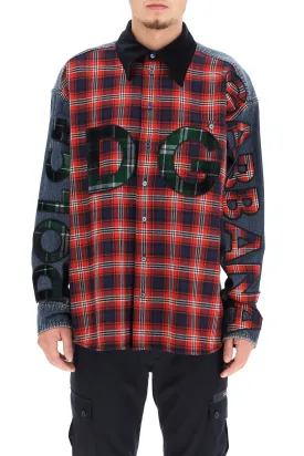 Dolce & Gabbana Oversized Denim And Flannel Shirt With Logo (Size - 39)