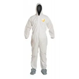 DuPont 2X White 12 mil ProShield Basic Chemical Protection Coveralls With Serged Seams, Front Zipper Closure, Attached Hood, Elastic Wrists, Ankles And Waist And Attached Skid-Resistant Boots