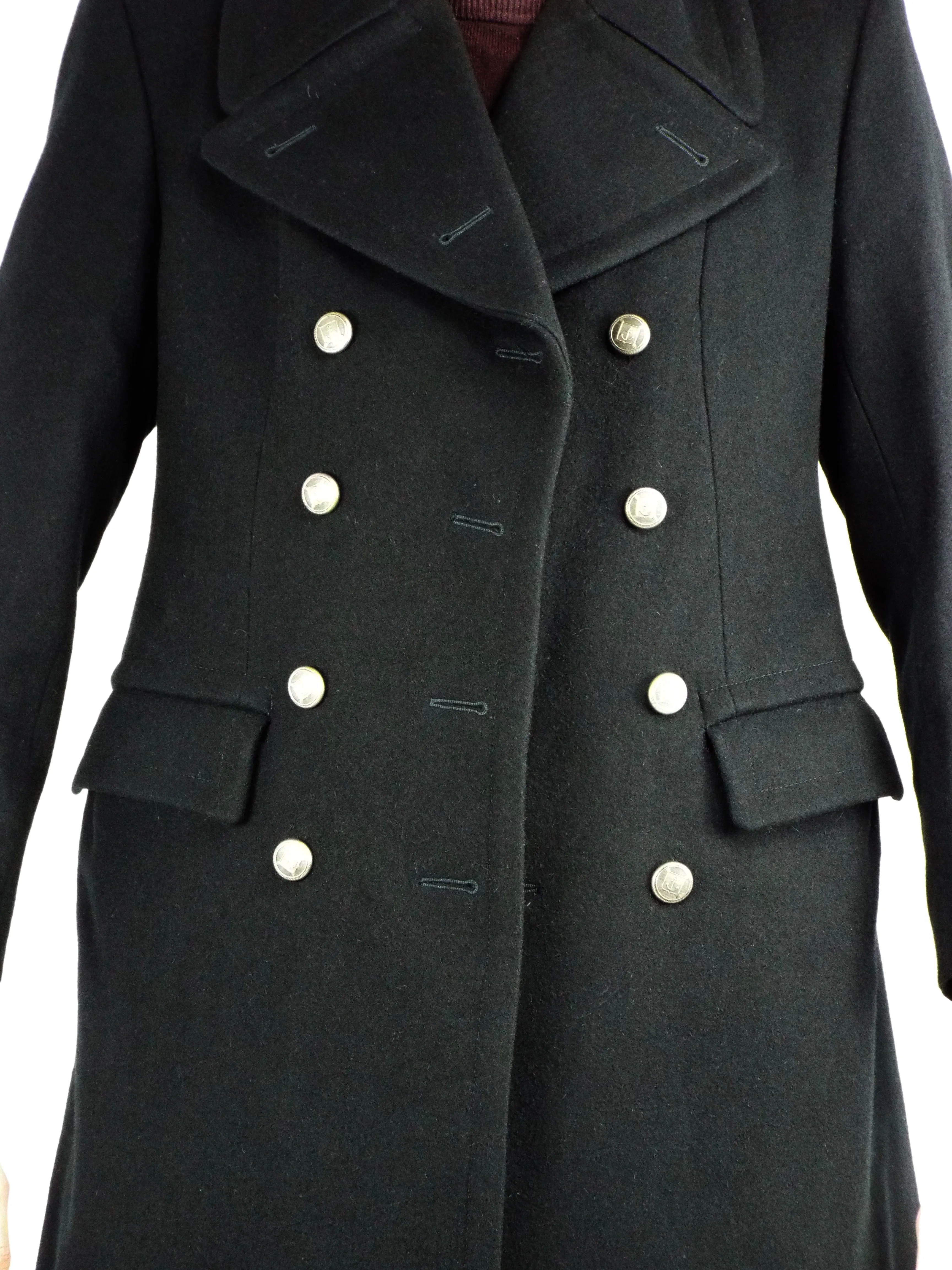 Dutch Navy Long Black Wool Peacoat