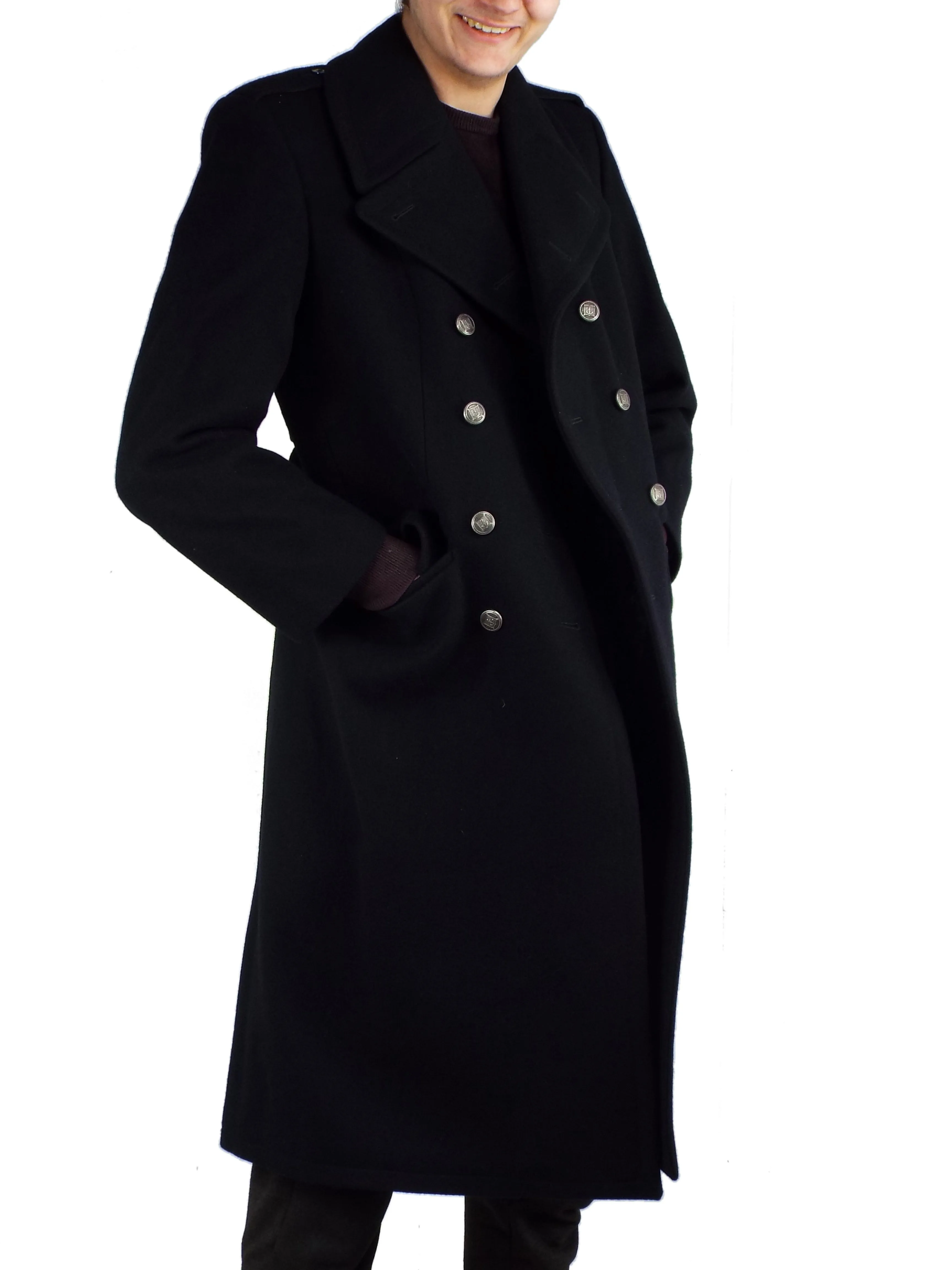 Dutch Navy Long Black Wool Peacoat