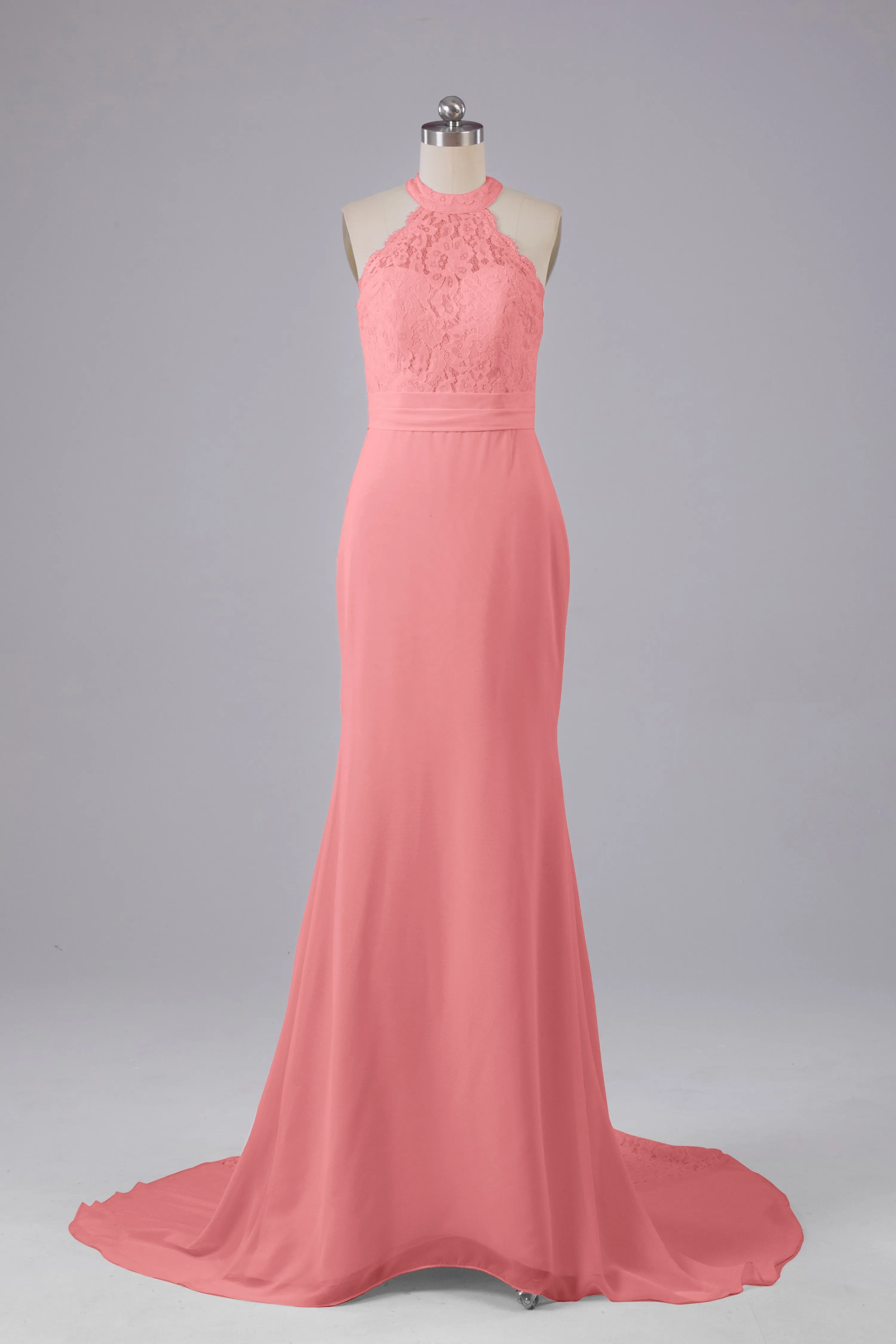 Elegant Halter Court Train Bridesmaid Dresses