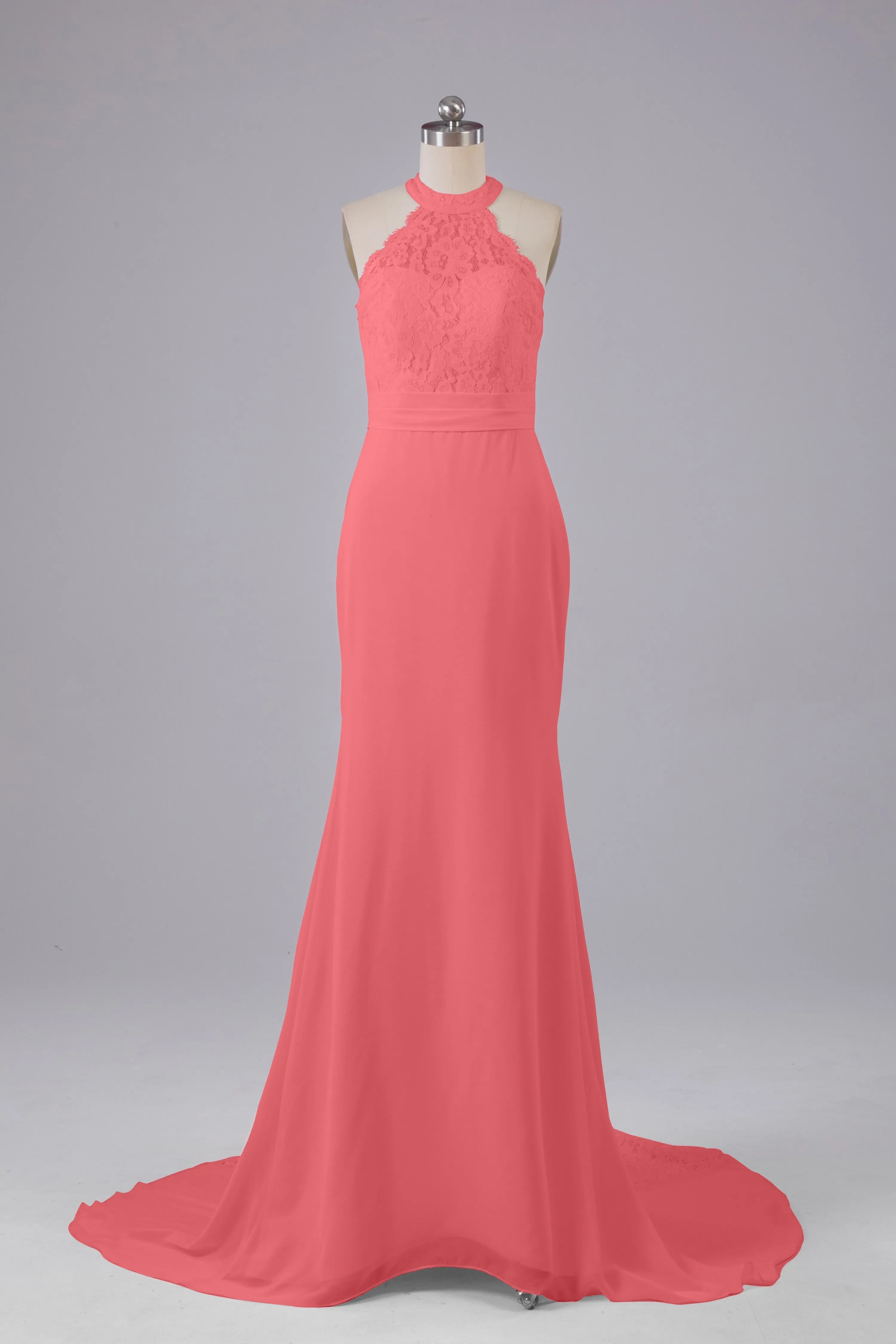 Elegant Halter Court Train Bridesmaid Dresses