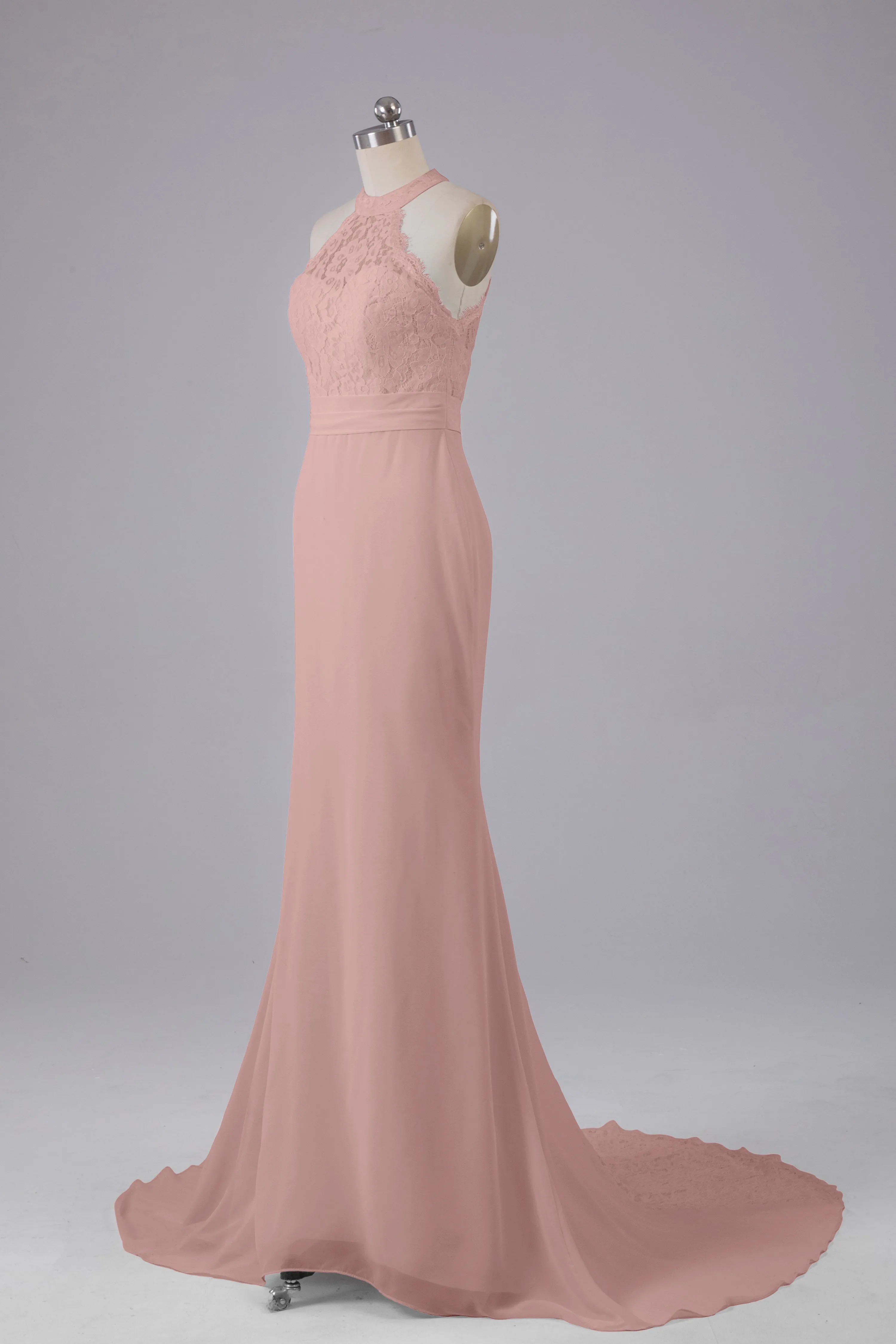 Elegant Halter Court Train Bridesmaid Dresses