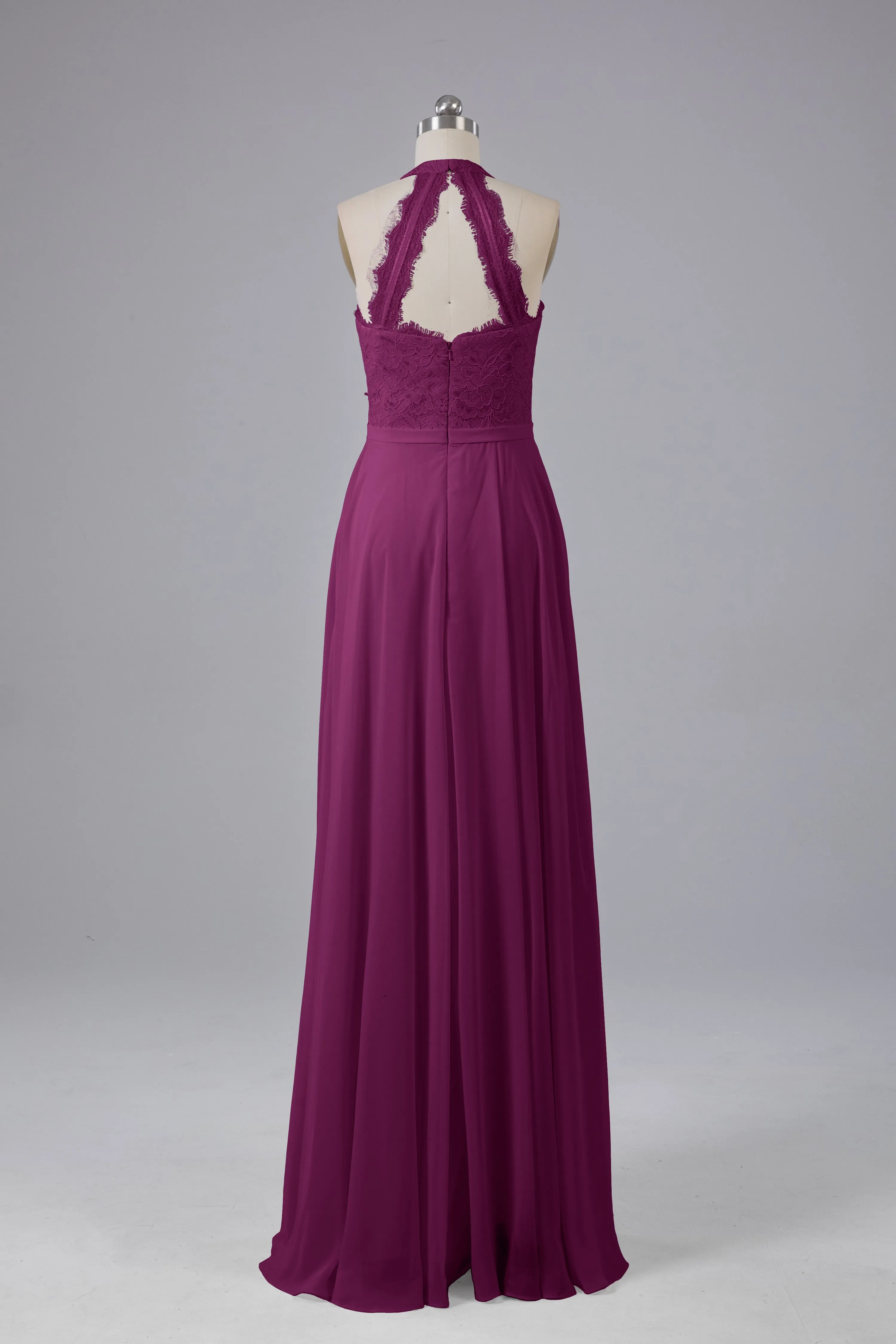 Elegant Halter Illusion Lace Floor Length Bridesmaid Dresses