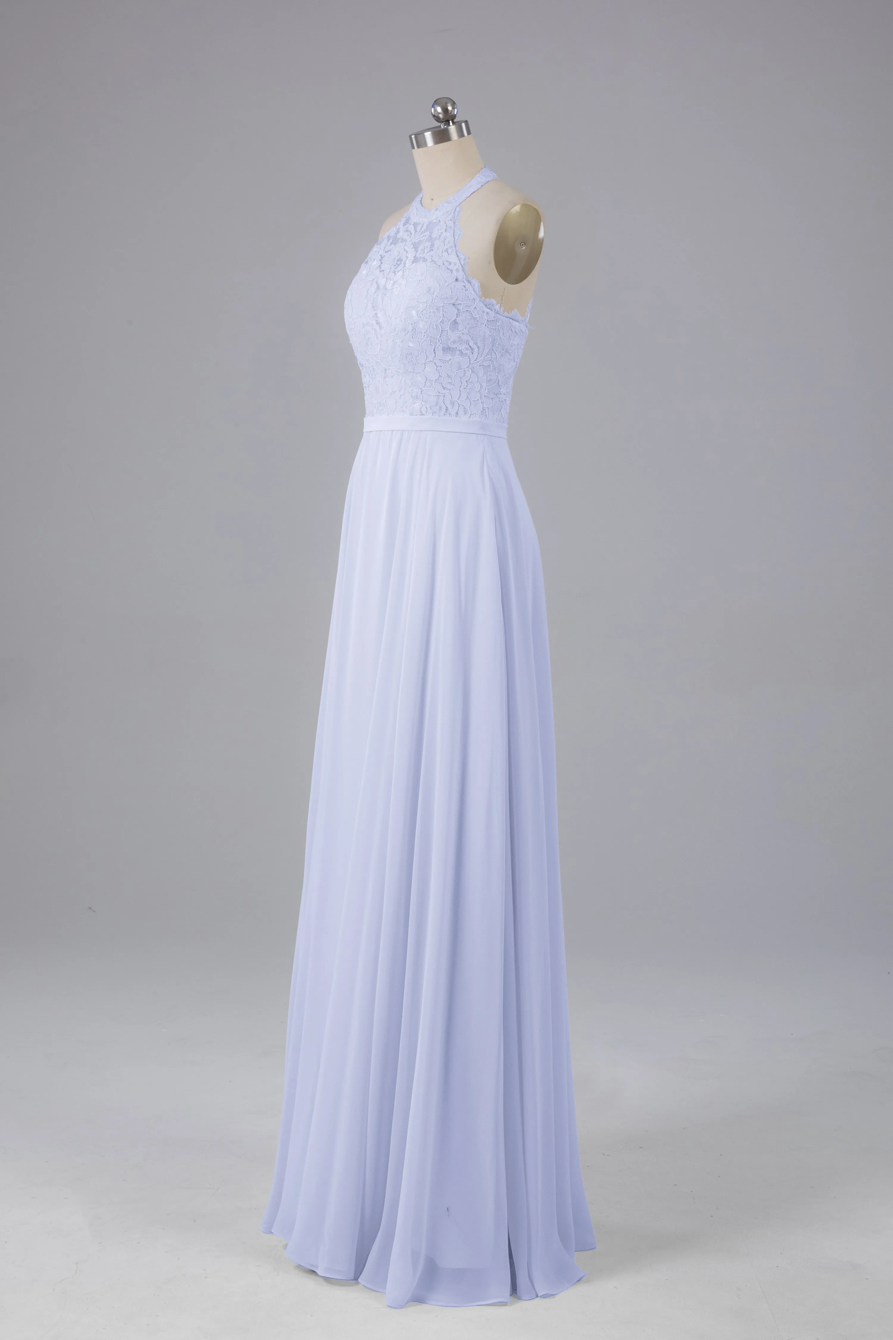 Elegant Halter Illusion Lace Floor Length Bridesmaid Dresses