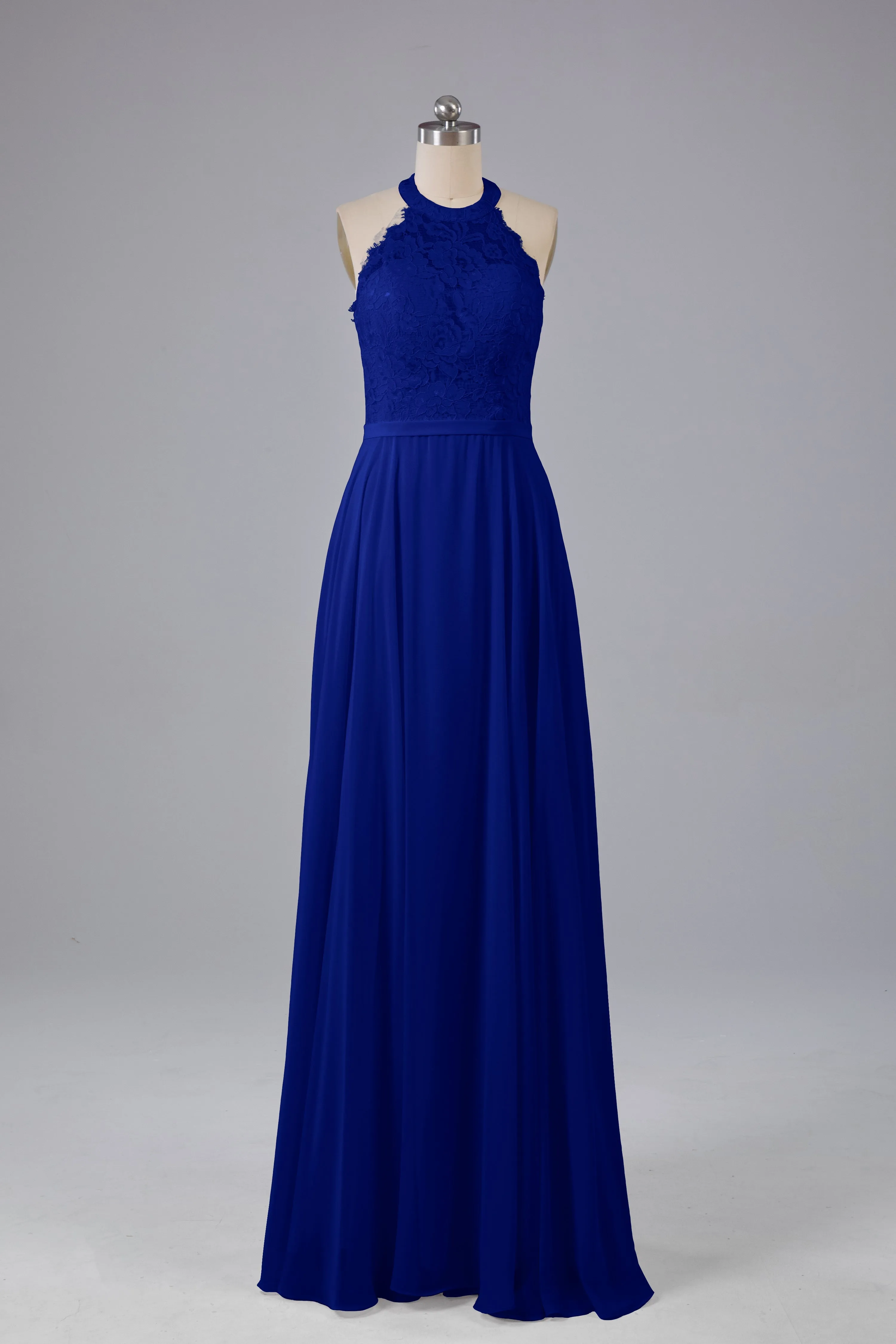 Elegant Halter Illusion Lace Floor Length Bridesmaid Dresses