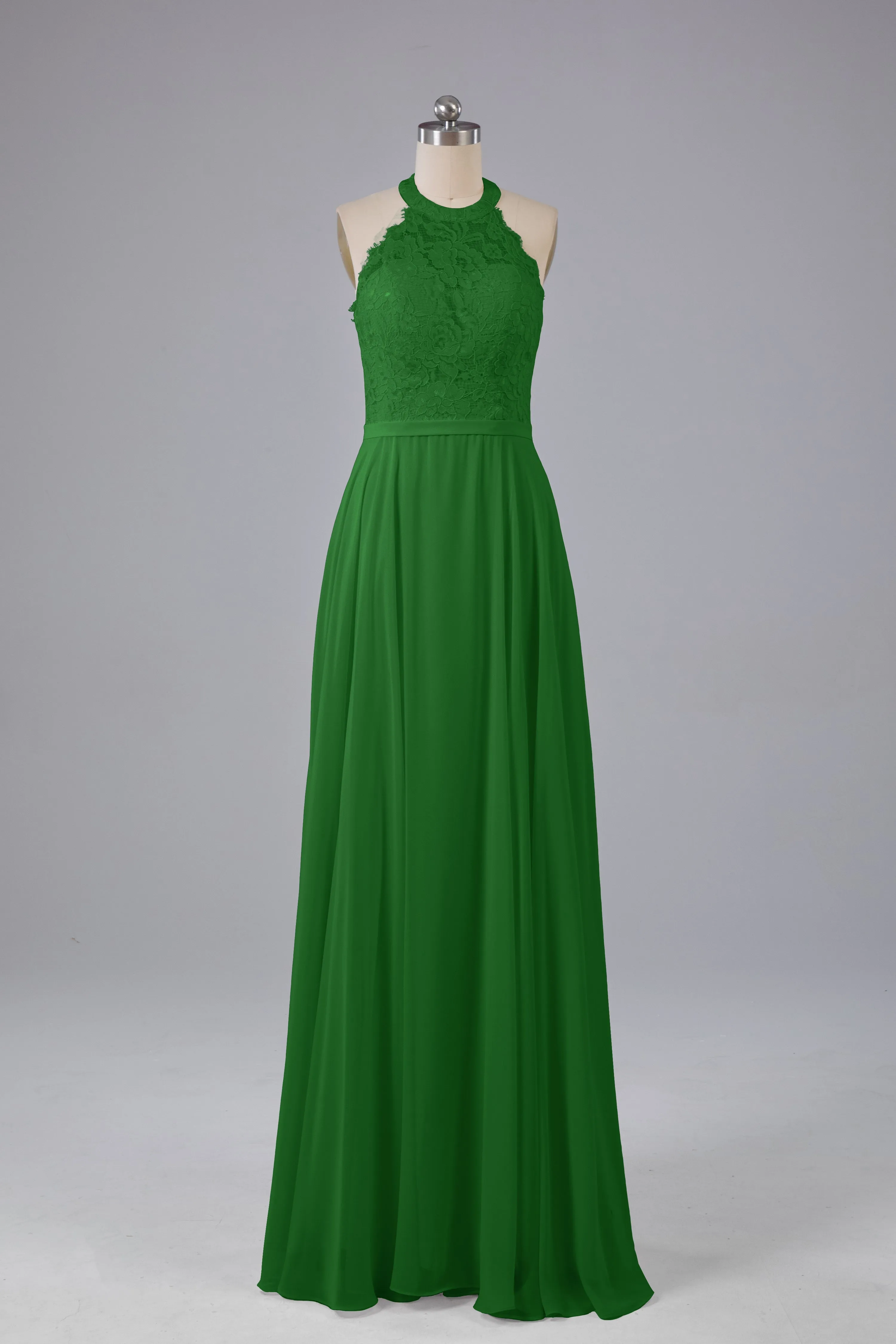 Elegant Halter Illusion Lace Floor Length Bridesmaid Dresses