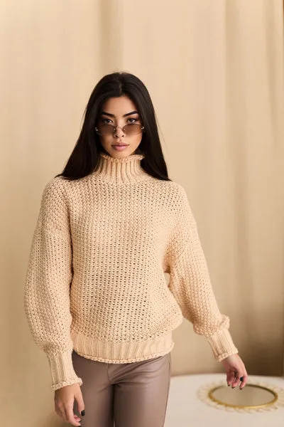 Elegant Knitted Sweater Coffee Color, Oversized