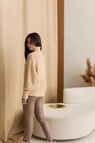 Elegant Knitted Sweater Coffee Color, Oversized